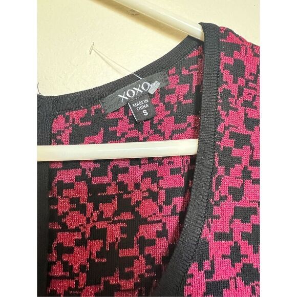 Berry Glitter & Black Bodycon Knit Bandage Sweater Mini Dress XOXO Vintage y2K S - Picture 4 of 6